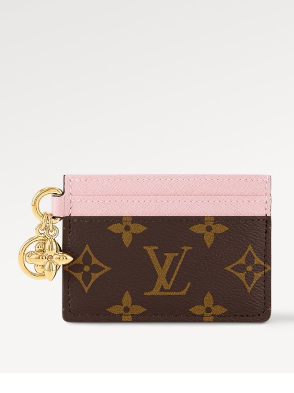 Louis Vuitton Brown Monogram Card Pouch with Pink Trim and Gold Charm-authentic - Picture 7 of 9